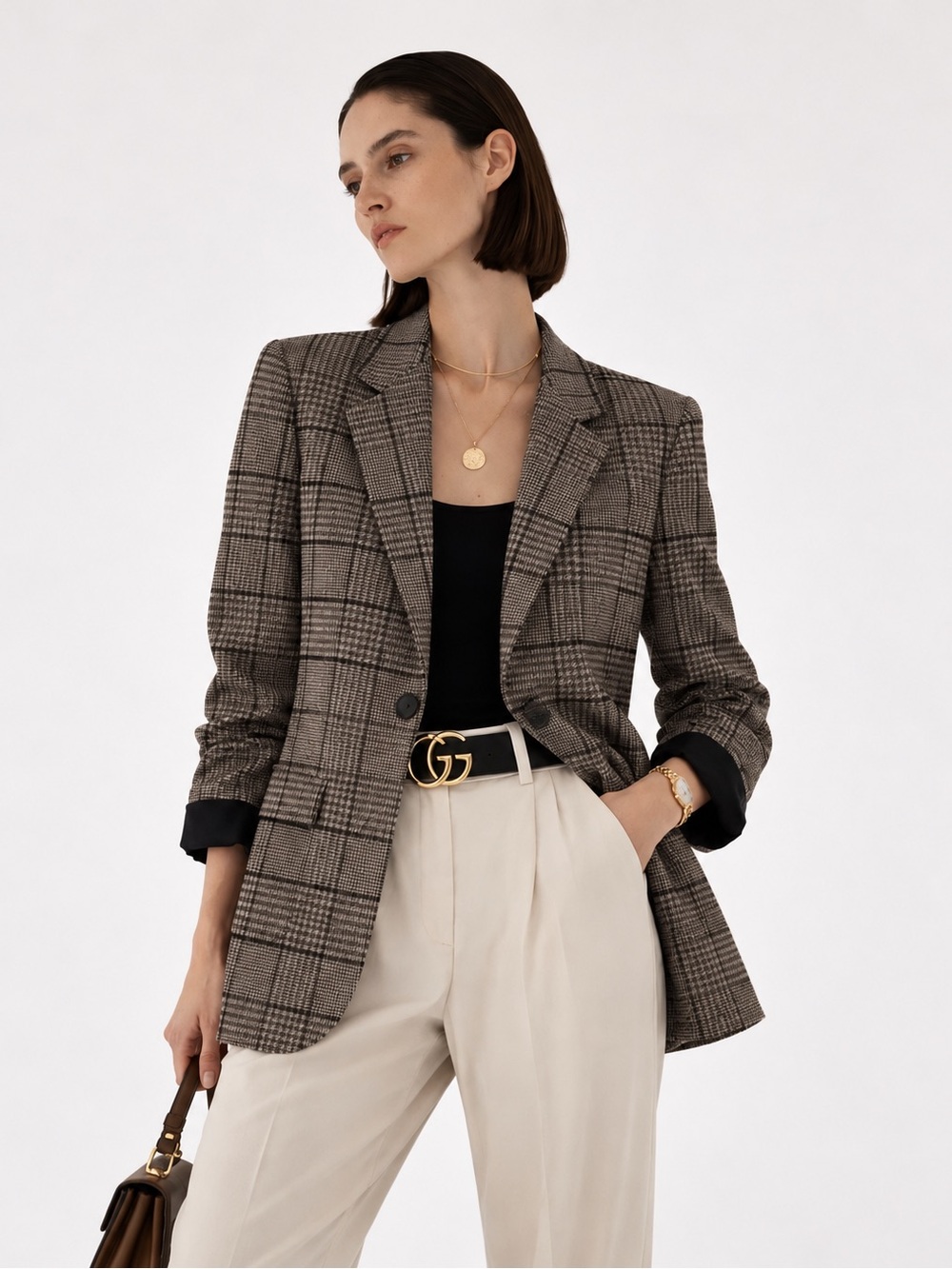 Everlane the oversized blazer chocolate houndstooth  windowpane